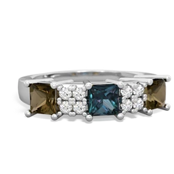 Alexandrite Three Stone Diamond Cluster 14K White Gold ring R2592