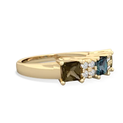 Alexandrite Three Stone Diamond Cluster 14K Yellow Gold ring R2592