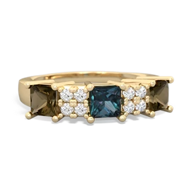 Alexandrite Three Stone Diamond Cluster 14K Yellow Gold ring R2592