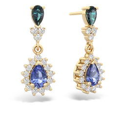 Alexandrite Halo Pear Dangle 14K Yellow Gold earrings E1882