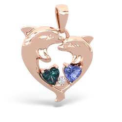 Alexandrite Dolphin Heart 14K Rose Gold pendant P5820