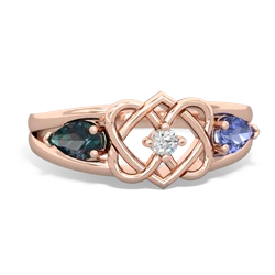 Alexandrite Hearts Intertwined 14K Rose Gold ring R5880