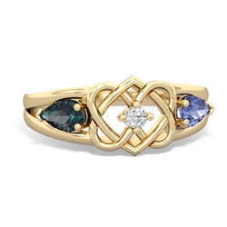 Alexandrite Hearts Intertwined 14K Yellow Gold ring R5880