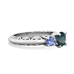 Alexandrite Art Deco Eternal Embrace Engagement 14K White Gold ring C2003