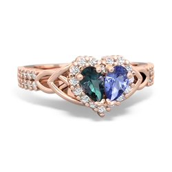 Alexandrite Celtic Knot Two Hearts As One 14K Rose Gold ring R2644HRT