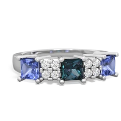 Alexandrite Three Stone Diamond Cluster 14K White Gold ring R2592