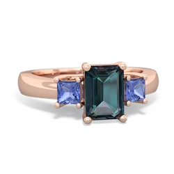 Alexandrite Three Stone Emerald-Cut Trellis 14K Rose Gold ring R4021