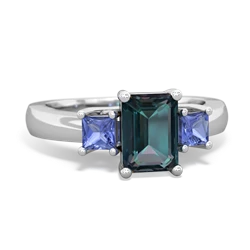 Alexandrite Three Stone Emerald-Cut Trellis 14K White Gold ring R4021