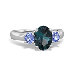 Alexandrite Three Stone Oval Trellis 14K White Gold ring R4024