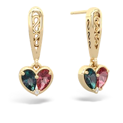 Alexandrite Filligree Heart 14K Yellow Gold earrings E5070