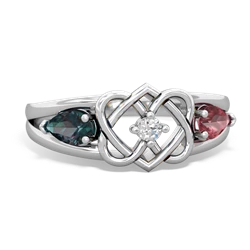 Alexandrite Hearts Intertwined 14K White Gold ring R5880