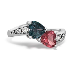 Alexandrite Snuggling Hearts 14K White Gold ring R2178