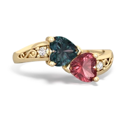 Alexandrite Snuggling Hearts 14K Yellow Gold ring R2178