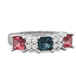 Alexandrite Three Stone Diamond Cluster 14K White Gold ring R2592