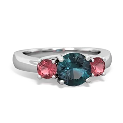 Alexandrite Three Stone Round Trellis 14K White Gold ring R4018