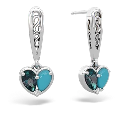 Alexandrite Filligree Heart 14K White Gold earrings E5070