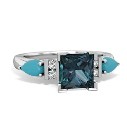 Alexandrite 6Mm Princess Eternal Embrace Engagement 14K White Gold ring C2002