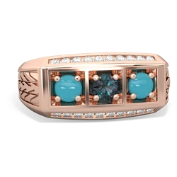 Alexandrite Three Stone Tire Tread Men's 14K Rose Gold ring R0520