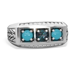 Alexandrite Three Stone Tire Tread Men's 14K White Gold ring R0520