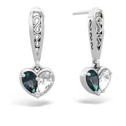 Alexandrite Filligree Heart 14K White Gold earrings E5070