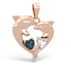 Alexandrite Dolphin Heart 14K Rose Gold pendant P5820