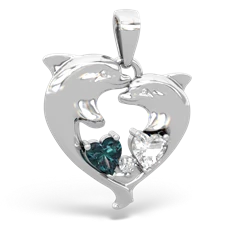 Alexandrite Dolphin Heart 14K White Gold pendant P5820