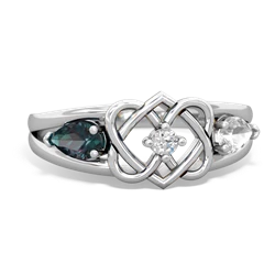 Alexandrite Hearts Intertwined 14K White Gold ring R5880