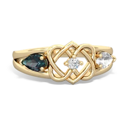 Alexandrite Hearts Intertwined 14K Yellow Gold ring R5880