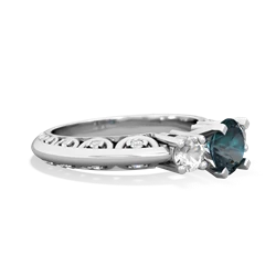 Alexandrite Art Deco Eternal Embrace Engagement 14K White Gold ring C2003