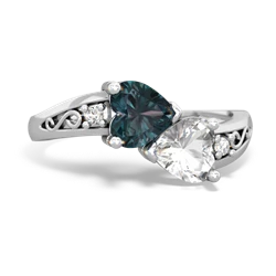 Alexandrite Snuggling Hearts 14K White Gold ring R2178