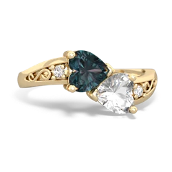 Alexandrite Snuggling Hearts 14K Yellow Gold ring R2178