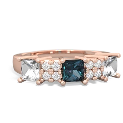 Alexandrite Three Stone Diamond Cluster 14K Rose Gold ring R2592