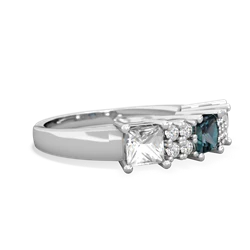 Alexandrite Three Stone Diamond Cluster 14K White Gold ring R2592