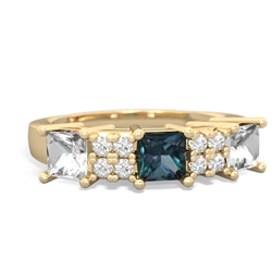 Alexandrite Three Stone Diamond Cluster 14K Yellow Gold ring R2592