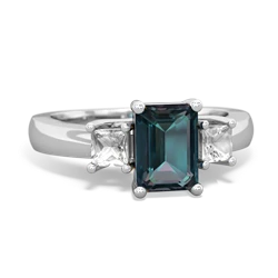 Alexandrite Three Stone Emerald-Cut Trellis 14K White Gold ring R4021