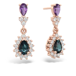 Amethyst Halo Pear Dangle 14K Rose Gold earrings E1882