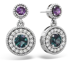 Amethyst Halo Dangle 14K White Gold earrings E5319