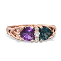 Amethyst Celtic Knot Double Heart 14K Rose Gold ring R5040