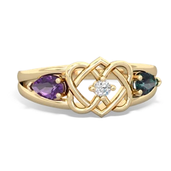 Amethyst Hearts Intertwined 14K Yellow Gold ring R5880