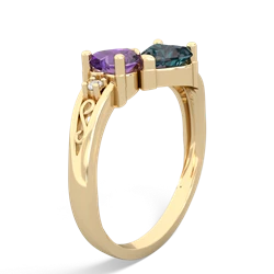 Amethyst Snuggling Hearts 14K Yellow Gold ring R2178