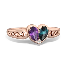 Amethyst Filligree 'One Heart' 14K Rose Gold ring R5070