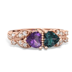 Amethyst Diamond Butterflies 14K Rose Gold ring R5601