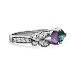 Amethyst Diamond Butterflies 14K White Gold ring R5601