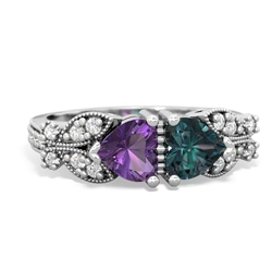 Amethyst Diamond Butterflies 14K White Gold ring R5601