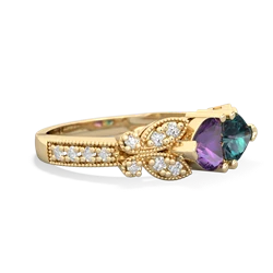 Amethyst Diamond Butterflies 14K Yellow Gold ring R5601