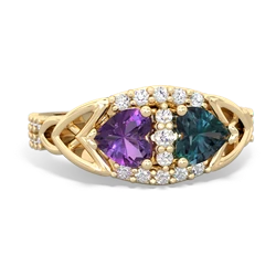 Amethyst Sparkling Celtic Knot 14K Yellow Gold ring R2645