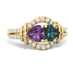 Amethyst Art-Deco Keepsake 14K Yellow Gold ring R5630