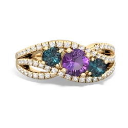 Amethyst Three Stone Aurora 14K Yellow Gold ring R3080