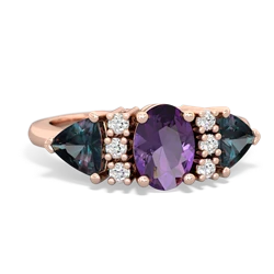 Amethyst Antique Style Three Stone 14K Rose Gold ring R2186