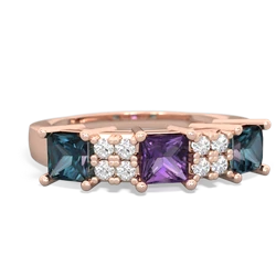 Amethyst Three Stone Diamond Cluster 14K Rose Gold ring R2592